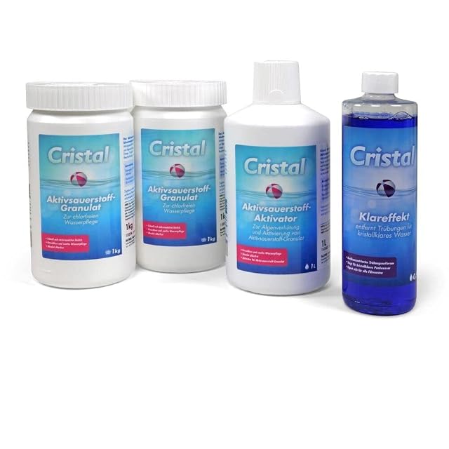 Coffret d’oxygène actif Cristal avec granulé, activateur et clarifiant pour un entretien sans chlore