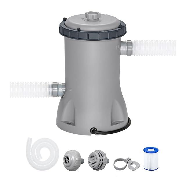 Pompe de filtration à cartouche Bestway donnée pour 2 006 litres par heure sous 40 watts, avec une cartouche de taille II