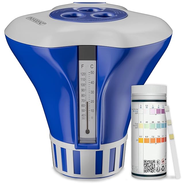 Grand diffuseur flottant de produits Monzana avec bague de réglage, fourni avec des bandelettes de test