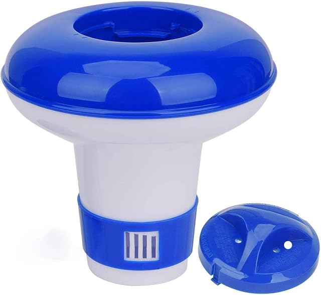 Diffuseur flottant de chlore wojonifuiliy bleu et blanc avec une bague réglable à la base