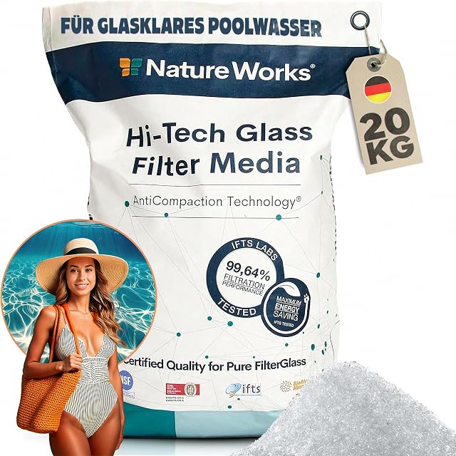 Sac de vingt kilogrammes de verre filtrant blanc poolomio Nature Works en 0,6 à 1,2 millimètre