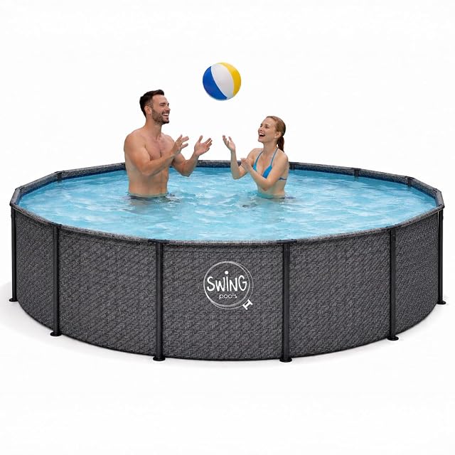 Bassin rond gris HAF Swing Frame Pool à motif de chevrons, 366 cm de diamètre et 91 cm de profondeur