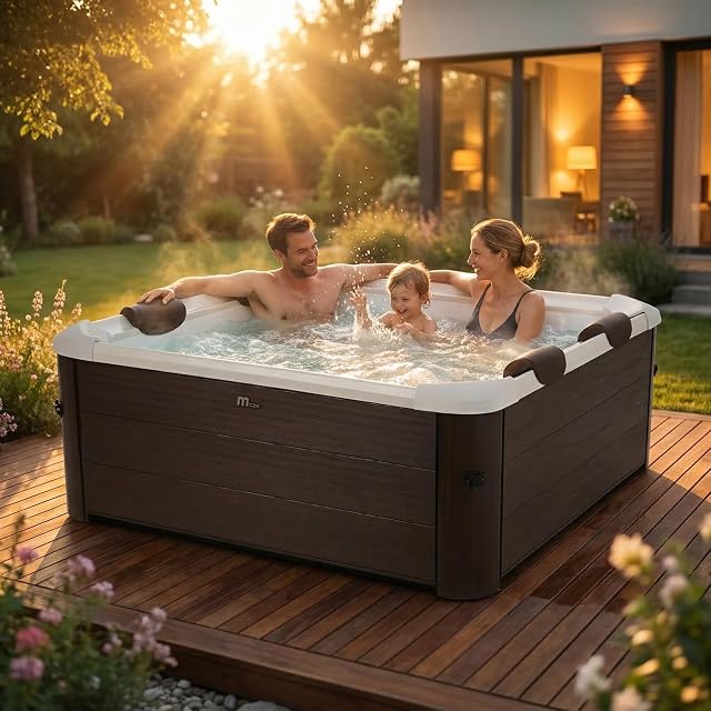 Spa carré Miweba MSpa Tribeca en finition bois, avec commande par application