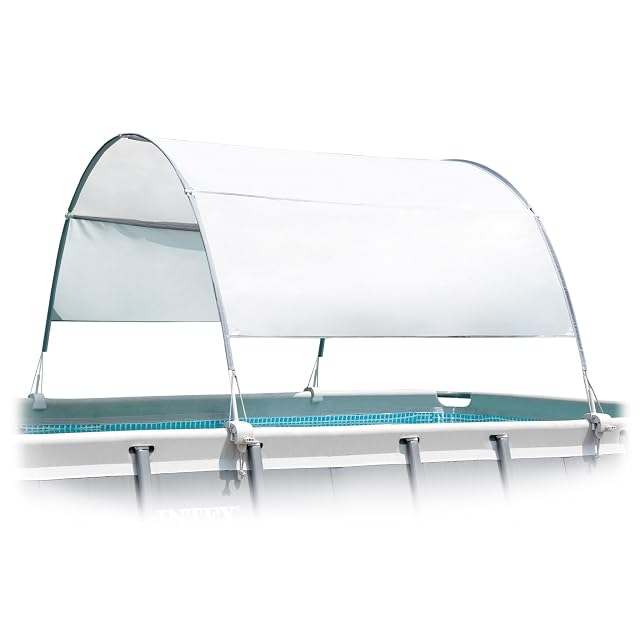 Auvent Intex qui ombrage un petit bassin rectangulaire hors-sol