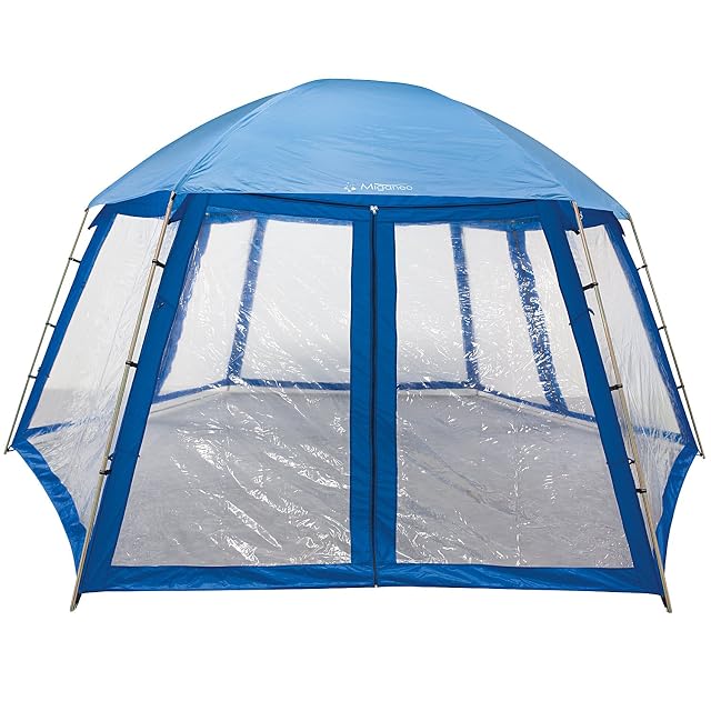 Miganeo Premium-Pavillion de 500 sur 433 cm et 250 cm de haut, tente à armature métallique dressée au-dessus d’un bassin hors-sol