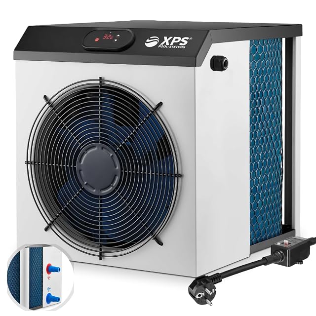Pompe à chaleur de piscine compacte Pool-Systems XPS-35 à côté d’un bassin hors-sol