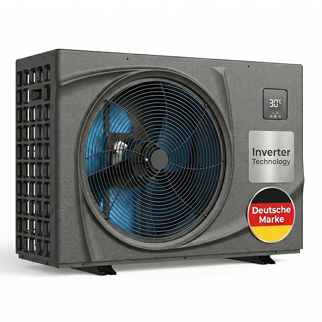 Pompe à chaleur de piscine poolomio full inverter, avec raccords hydrauliques de 50 millimètres et plots antivibratoires