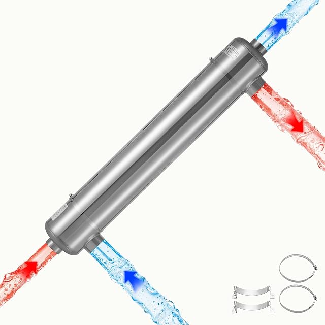 Échangeur de chaleur de piscine VEVOR en inox 316, avec trente tubes capillaires intérieurs