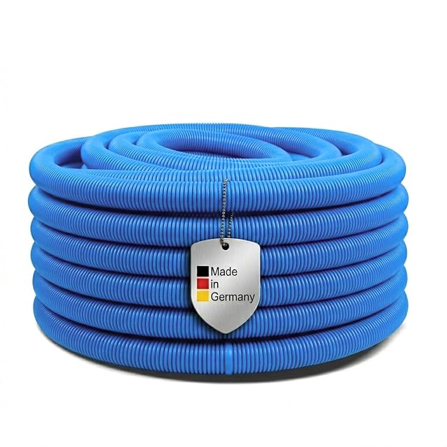 Tuyau de bassin en polyéthylène annelé POOL Total bleu de 38 mm de diamètre avec ses manchons moulés