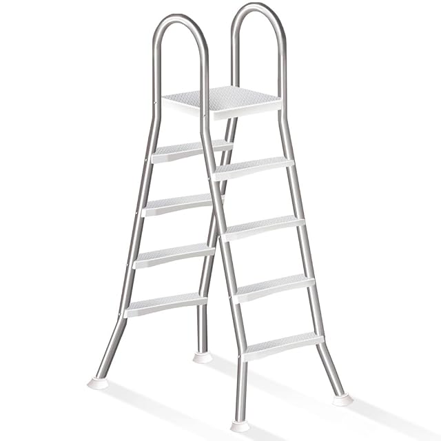 Échelle de bassin double face Errzom en inox 304 avec quatre marches en ABS de chaque côté et deux poignées