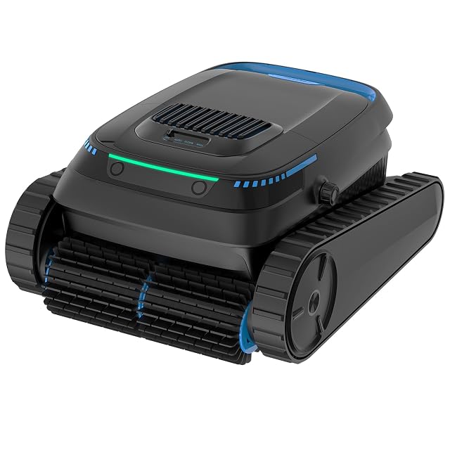Robot de piscine chenillé BOTLIFE PC10, en train de grimper une paroi vers la ligne d’eau