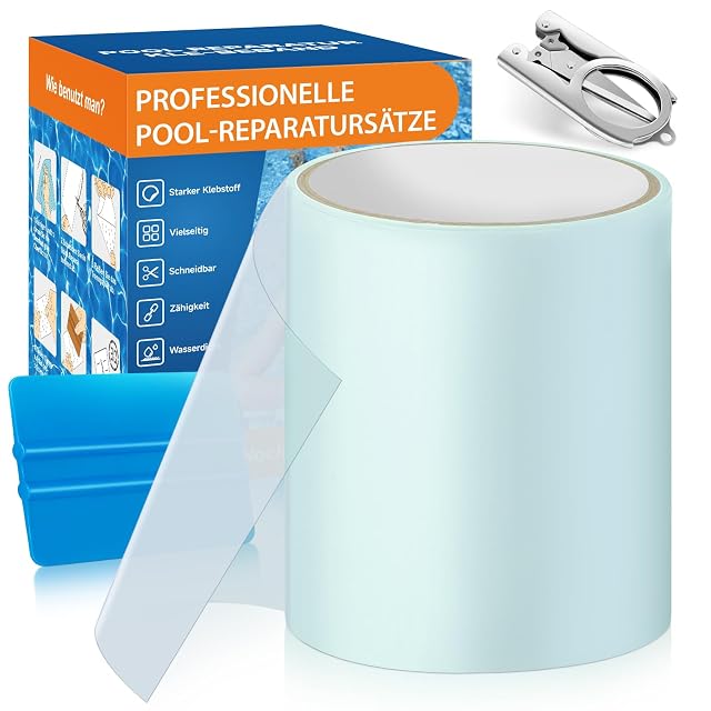 Rouleau de ruban de réparation de bassin sous-marin transparent AQhui avec ciseaux pliants et racloir de la taille d’une paume