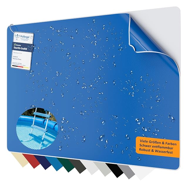 Rustine de réparation de bassin autocollante Flickly bleu clair RAL 5012, de trente par vingt centimètres