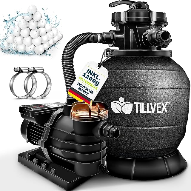 Groupe de filtration à sable tillvex avec minuterie, manomètre et vanne sept voies