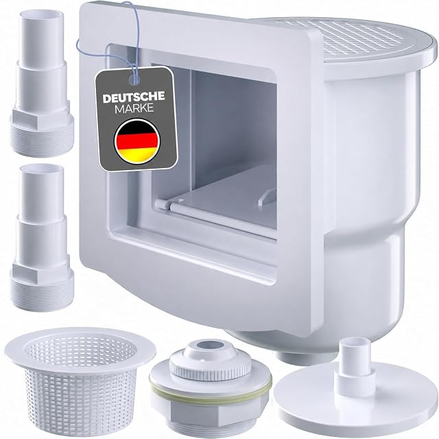 Ensemble skimmer de bassin encastré poolomio avec panier, volet, buse de refoulement, joint et visserie