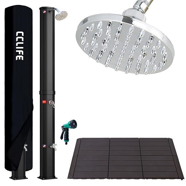 Douche solaire CCLIFE de 40 litres avec plaque de sol en plastique à clipser et douchette à main