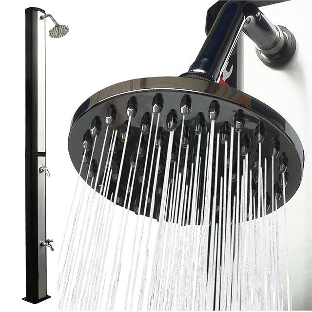 Douche solaire Nemaxx de 35 litres avec pomme de pluie pivotante et robinet de pied séparé