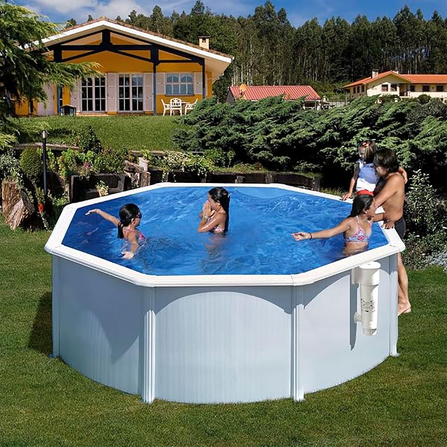 Bassin à paroi d’acier blanc Paradies Pool Gre GIANT de 460 cm de diamètre, avec large main courante et liner bleu