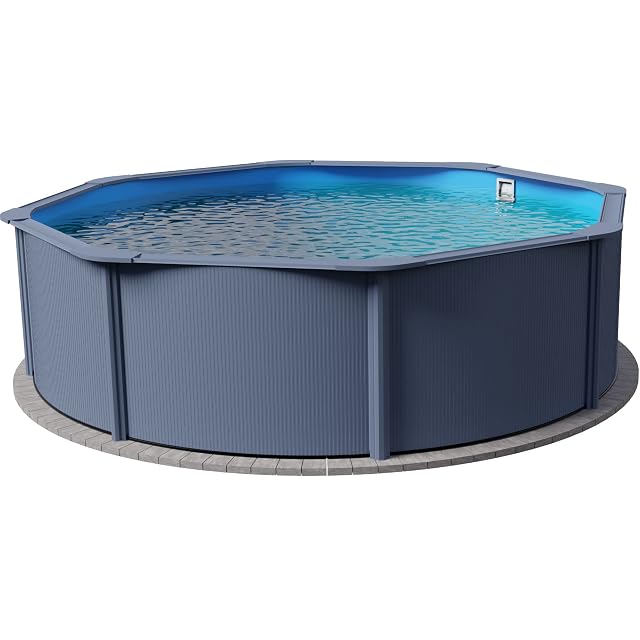 Bassin à paroi d’acier anthracite Planet Pool Classic de 360 cm de diamètre et 120 cm de profondeur, avec liner bleu suspendu