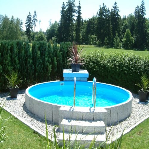 Bassin rond à paroi d’acier Poolzon Fun-Zon de 400 cm de diamètre et 120 cm de profondeur, avec liner posé à jonc