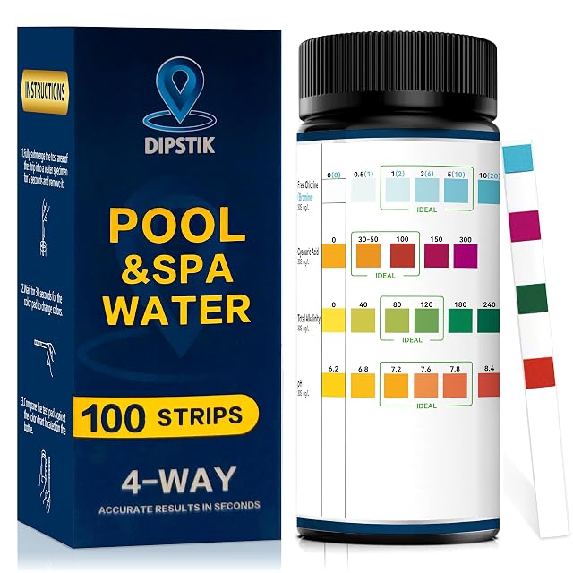 Bandelettes de test de bassin 3 en 1 DIPSTIK, 100 dans un flacon avec nuancier